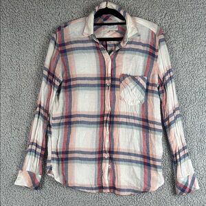 Rails Plaid Charli White Melon Sage Long Sleeve Button Front Top Size XS